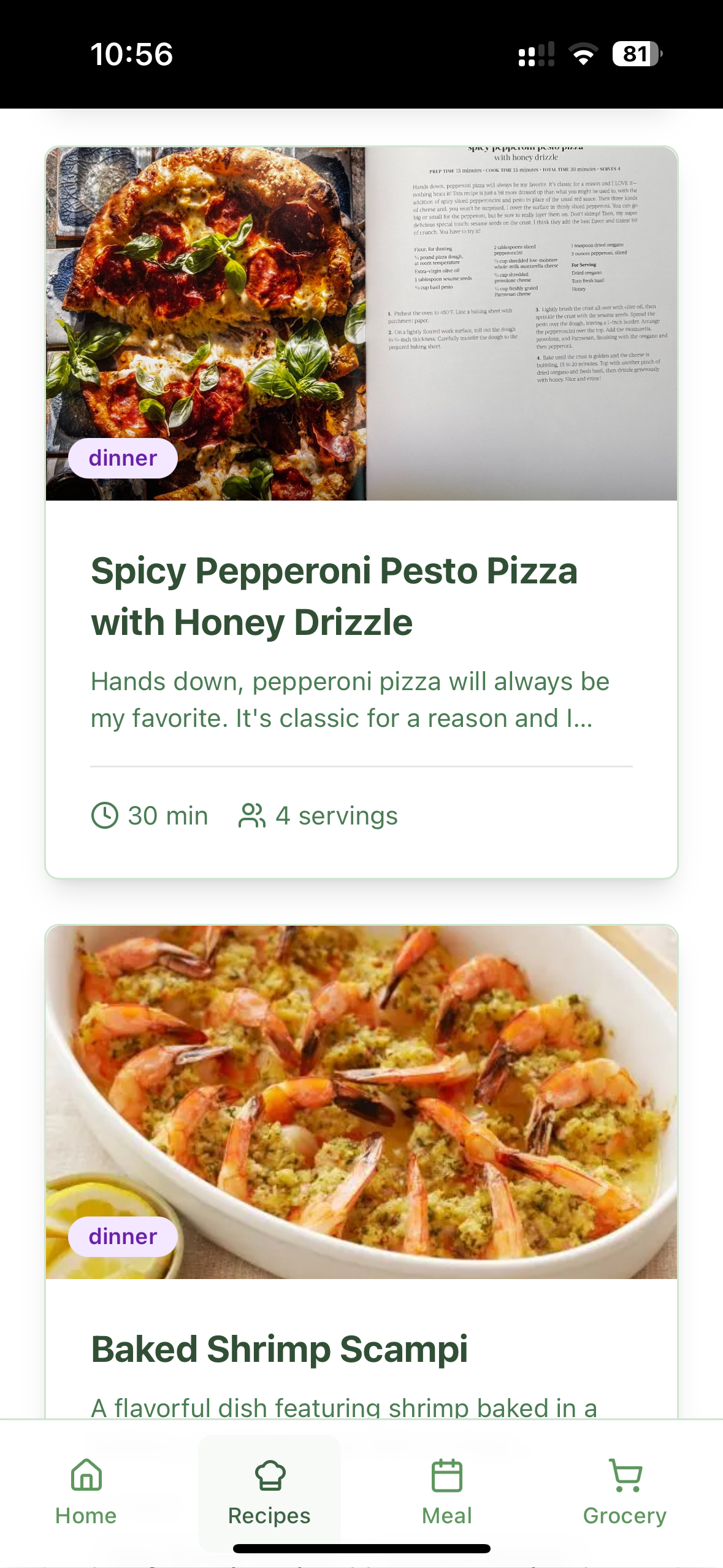MyCookingList recipe interface